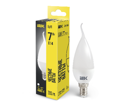 Лампа светодиодная LED 7вт Е14 белый матовая свеча на ветру ECO