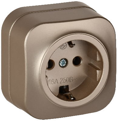 GLORY Розетка 1-местная для открытой установки с заземлением без защитных шторок 16А РС20-3-ХШм шампань матовый IEK