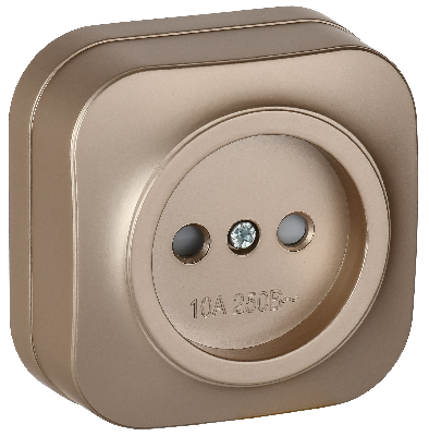 GLORY Розетка 1-местная для открытой установки без заземления с защитными шторками 10А РСш20-2-ХШм шампань матовый IEK