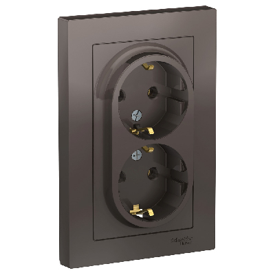 Розетка ATLASDESIGN двойная с заземлением 16А в сборе мокко