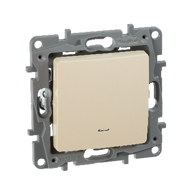 Выключатель одноклавишный, с подсветкой, бежевый, безвинтовые зажимы