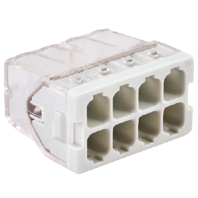 Клемма соединительная  8-контактная (6шт) Elеctrodeel. Диапазон сечений 0,5-2,5 мм2. Номинальный ток/напряжение: 24А/450В. Упаковка: блистер.
