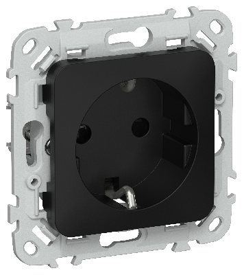 FLITE Розетка с заземлением с защитными шторками 16А РСш11-0-ФлЧ черный IEK