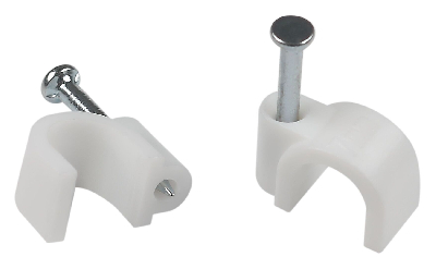 Скоба пластиковая крепежная круглая 5 мм белая NO-224-567 (50 шт/уп)