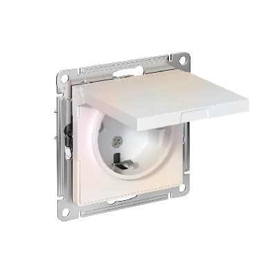 Розетка ATLASDESIGN с заземлением со шторками с крышкой 16А IP20 механизм жемчуг
