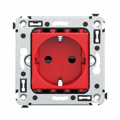 Avanti Розетка в стену, 2P+E, с защитными шторками, ''Красный квадрат''