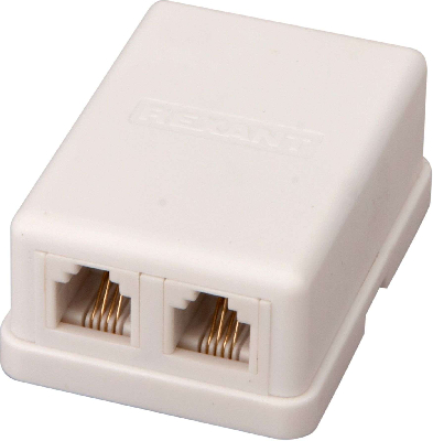 Розетка телефонная внешняя, 2 порта UTP, RJ-14    (6P4C), CAT 3 (50шт/уп)