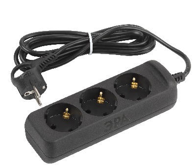 Удлинитель электрический UX-3e-3m-B с заземлением 3 розетки 3м ПВС 3x0,75мм2 10А черный