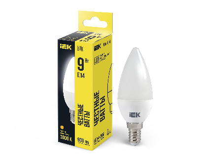 Лампа светодиодная LED 9вт Е14 тепло-белый матовая свеча ECO
