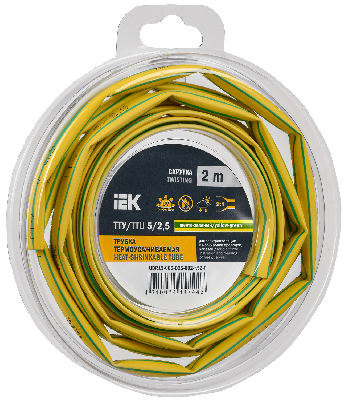Трубка термоусадочная ТТУ нг-LS 5/2,5 желто-зеленая (2м/упак) IEK
