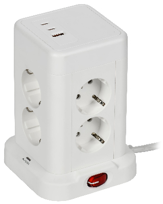 DOMINIC Удлинитель У08K 8 мест 2P+PE 1,5м 3х1,0мм2 16А/250В USB A+C 20Вт белый IEK